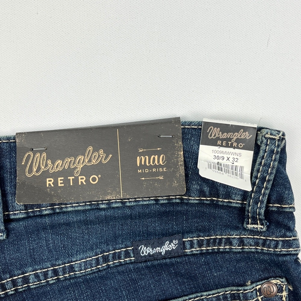 Wrangler Retro Mae Mid-Rise Flare Jeans 30/9x32 (31x30) Dark Blue Trouser NWT - Picture 3 of 8